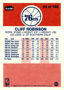 1986-87 Fleer #93 Cliff Robinson Back