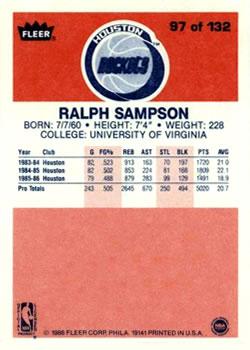 1986-87 Fleer #97 Ralph Sampson Back