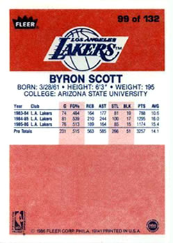 1986-87 Fleer #99 Byron Scott Back