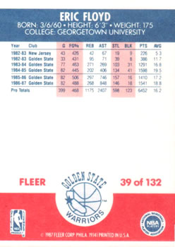 1987-88 Fleer #39 Eric Floyd Back