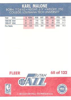 1987-88 Fleer #68 Karl Malone Back