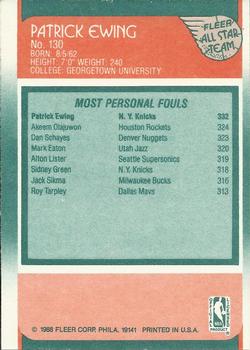 1988-89 Fleer #130 Patrick Ewing Back