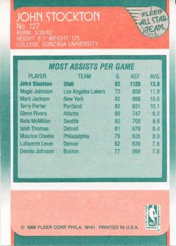 1988-89 Fleer #127 John Stockton Back