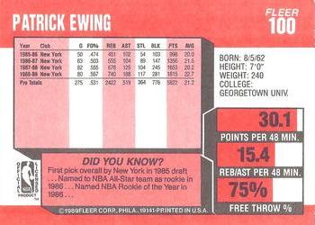 1989-90 Fleer #100 Patrick Ewing Back