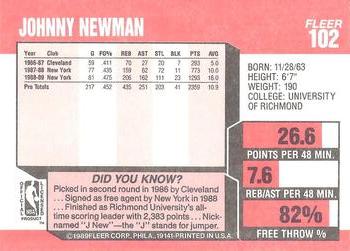 1989-90 Fleer #102 Johnny Newman Back