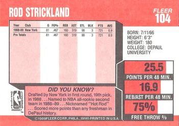 1989-90 Fleer #104 Rod Strickland Back