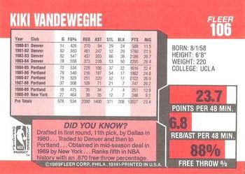 1989-90 Fleer #106 Kiki Vandeweghe Back