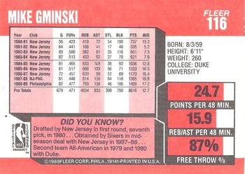 1989-90 Fleer #116 Mike Gminski Back