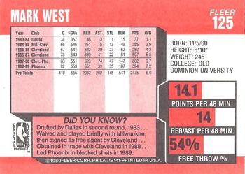 1989-90 Fleer #125 Mark West Back