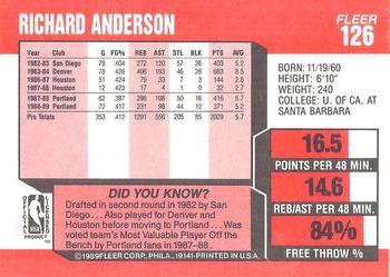 1989-90 Fleer #126 Richard Anderson Back