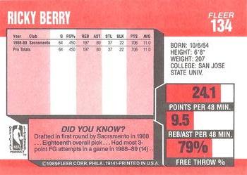 1989-90 Fleer #134 Ricky Berry Back