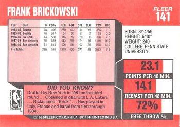1989-90 Fleer #141 Frank Brickowski Back