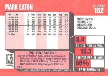 1989-90 Fleer #152 Mark Eaton Back