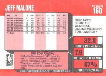 1989-90 Fleer #160 Jeff Malone Back