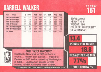 1989-90 Fleer #161 Darrell Walker Back