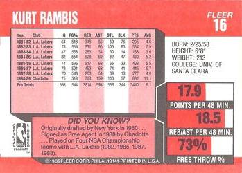 1989-90 Fleer #16 Kurt Rambis Back