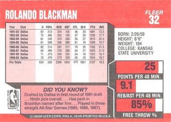 1989-90 Fleer #32 Rolando Blackman Back