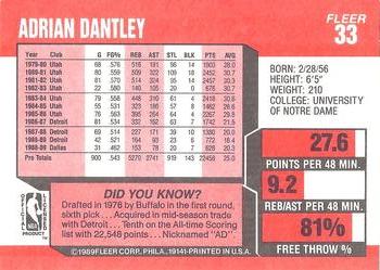 1989-90 Fleer #33 Adrian Dantley Back