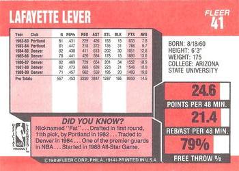 1989-90 Fleer #41 Lafayette Lever Back