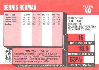 1989-90 Fleer #49 Dennis Rodman Back