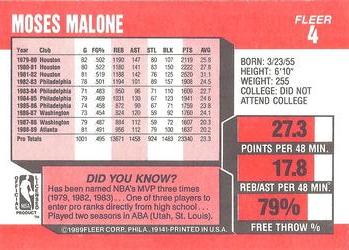 1989-90 Fleer #4 Moses Malone Back
