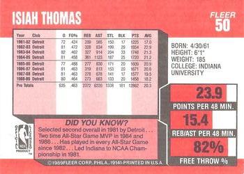 1989-90 Fleer #50 Isiah Thomas Back