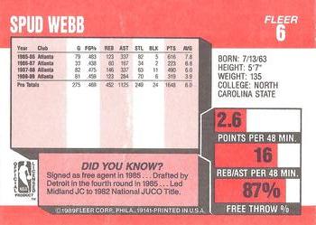 1989-90 Fleer #6 Spud Webb Back
