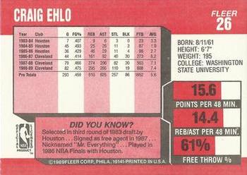 1989-90 Fleer #26 Craig Ehlo Back