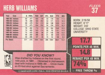 1989-90 Fleer #37 Herb Williams Back