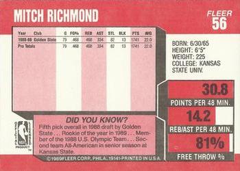 1989-90 Fleer #56 Mitch Richmond Back
