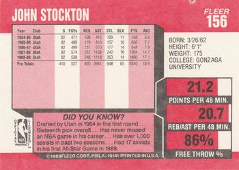 1989-90 Fleer #156 John Stockton Back