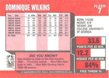 1989-90 Fleer #7 Dominique Wilkins Back