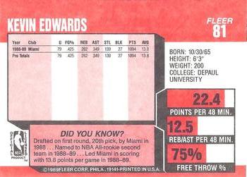 1989-90 Fleer #81 Kevin Edwards Back