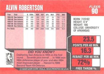1989-90 Fleer #90 Alvin Robertson Back