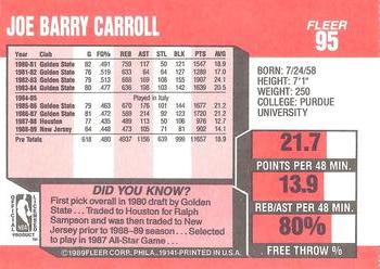 1989-90 Fleer #95 Joe Barry Carroll Back