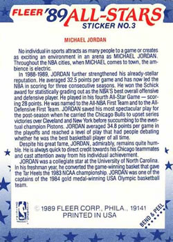 1989-90 Fleer - Stickers #3 Michael Jordan Back