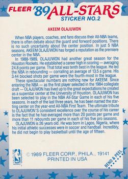 1989-90 Fleer - Stickers #2 Akeem Olajuwon Back