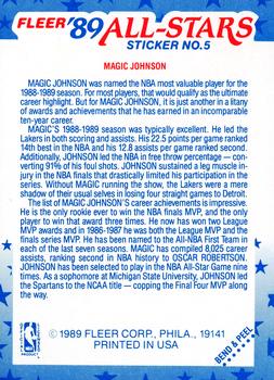 1989-90 Fleer - Stickers #5 Magic Johnson Back
