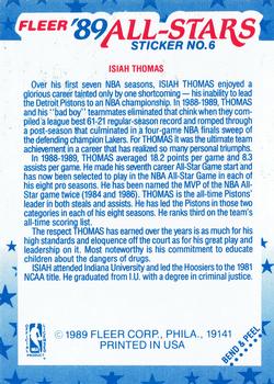 1989-90 Fleer - Stickers #6 Isiah Thomas Back