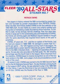 1989-90 Fleer - Stickers #7 Patrick Ewing Back