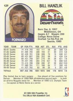 1989-90 Hoops #129 Bill Hanzlik Back