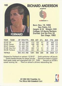 1989-90 Hoops #182 Richard Anderson Back