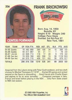1989-90 Hoops #206 Frank Brickowski Back