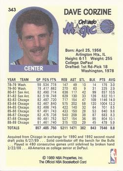 1989-90 Hoops #343 Dave Corzine Back
