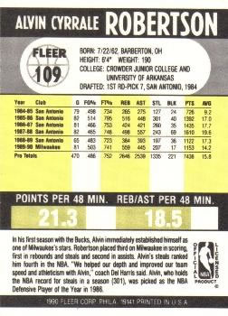 1990-91 Fleer #109 Alvin Robertson Back