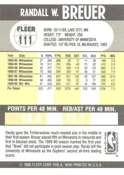 1990-91 Fleer #111 Randy Breuer Back
