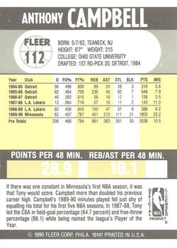 1990-91 Fleer #112 Tony Campbell Back