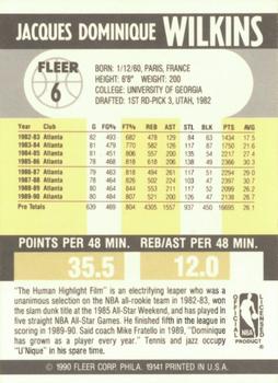 1990-91 Fleer #6 Dominique Wilkins Back