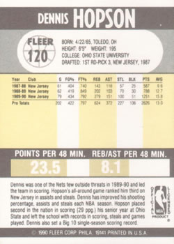 1990-91 Fleer #120 Dennis Hopson Back
