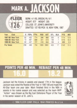 1990-91 Fleer #126 Mark Jackson Back